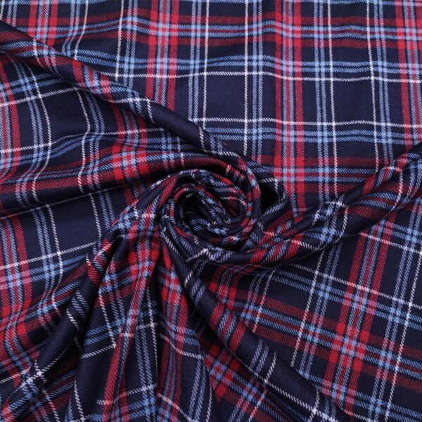 Tessuto pettinato motivo quadri blu - rosso - celeste