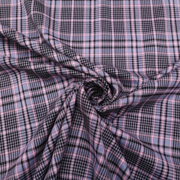 Tessuto pettinato motivo quadri carta da zucchero - rosa - nero