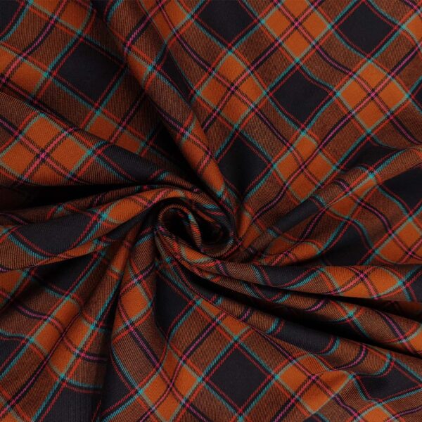 Tessuto pettinato motivo quadri ruggine - ciano - fucsia - blu