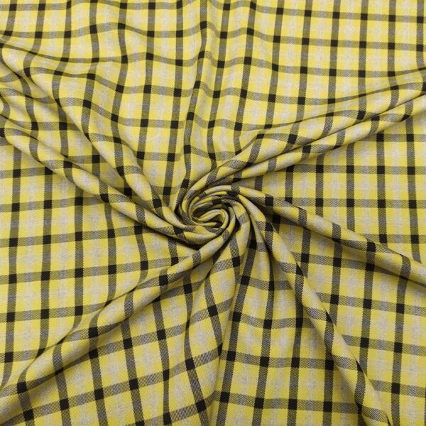 Tessuto pettinato motivo quadri giallo - nero - grigio