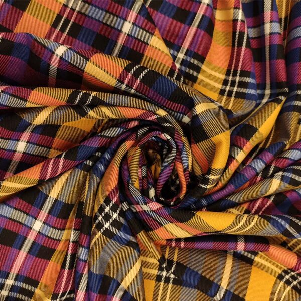 Tessuto pettinato motivo quadri giallo - fucsia - blu - nero