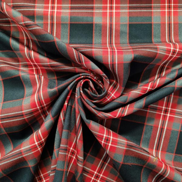 Tessuto pettinato motivo quadri grigio - nero - rosso