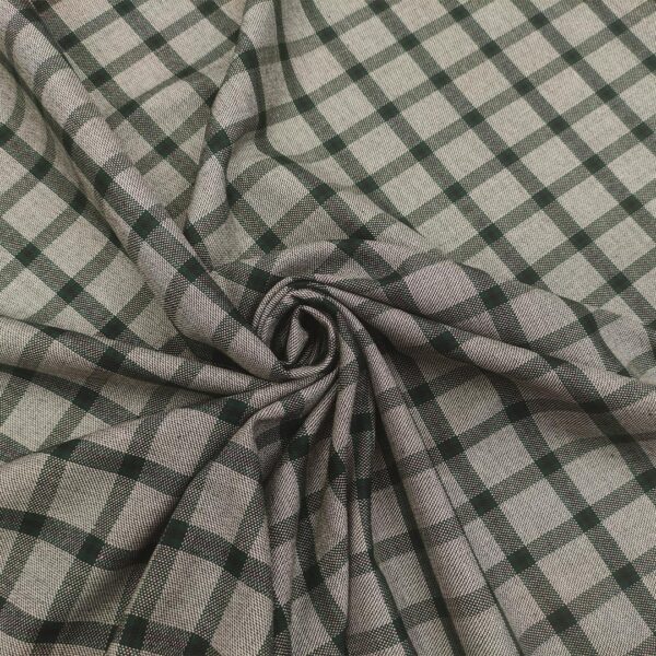 Tessuto pettinato motivo quadri grigio - verde bottiglia