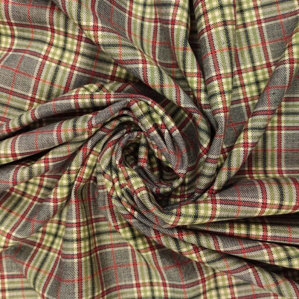 Tessuto pettinato motivo quadri grigio - verde - rosso - nero