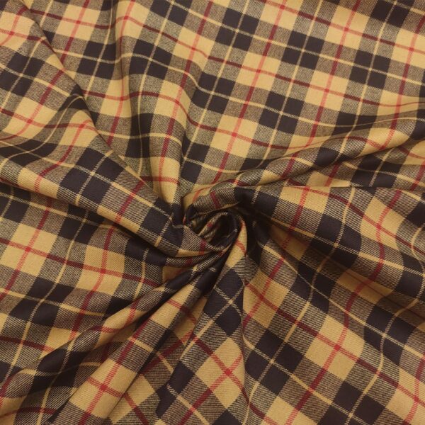 Tessuto pettinato motivo quadri marrone - blu - rosso