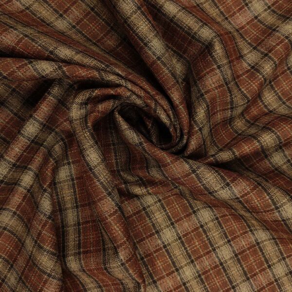 Tessuto pettinato motivo quadri marrone - tortora - arancio