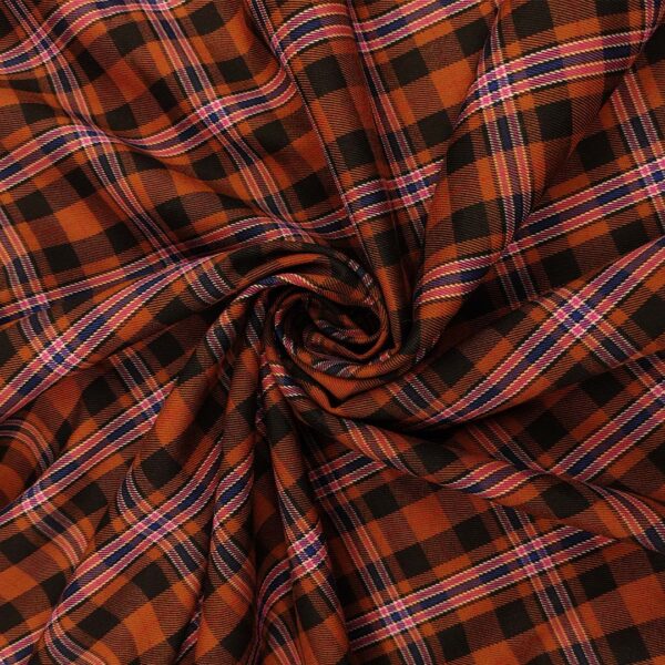 Tessuto pettinato motivo quadri terracotta - nero - fucsia - blu