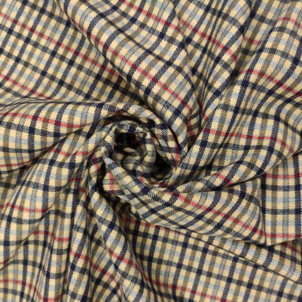 Tessuto pettinato motivo quadri panna - celeste - blu - rosso