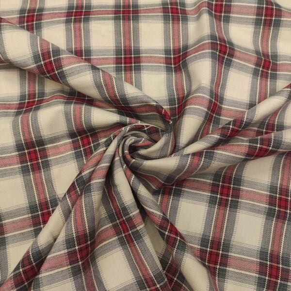 Tessuto pettinato motivo quadri panna - celeste - rosso