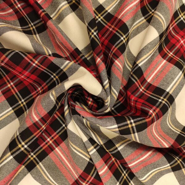 Tessuto pettinato motivo quadri panna - nero - rosso - giallo