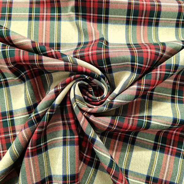 Tessuto pettinato motivo quadri beige - rosso - blu