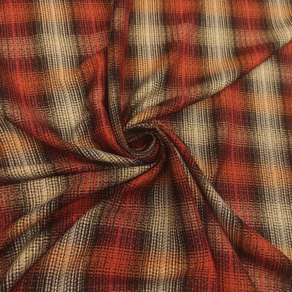 Tessuto pettinato motivo quadri rosso - ruggine - panna