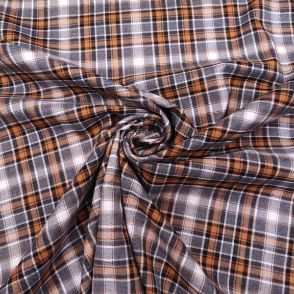 Tessuto pettinato motivo quadri senape - grigio - nero