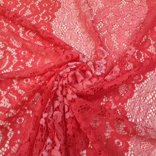 Tessuto pizzo motivo floreale bicolore rosa - corallo