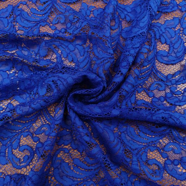 Tessuto pizzo doppio smerlo motivo floreale blu elettrico