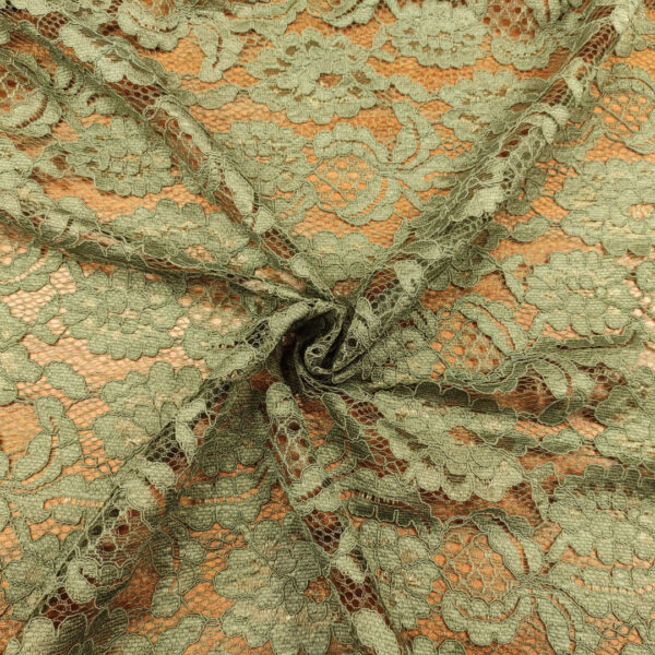 Tessuto pizzo doppio smerlo motivo floreale verde militare