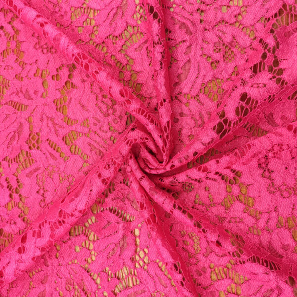Tessuto pizzo elasticizzato motivo floreale fucsia