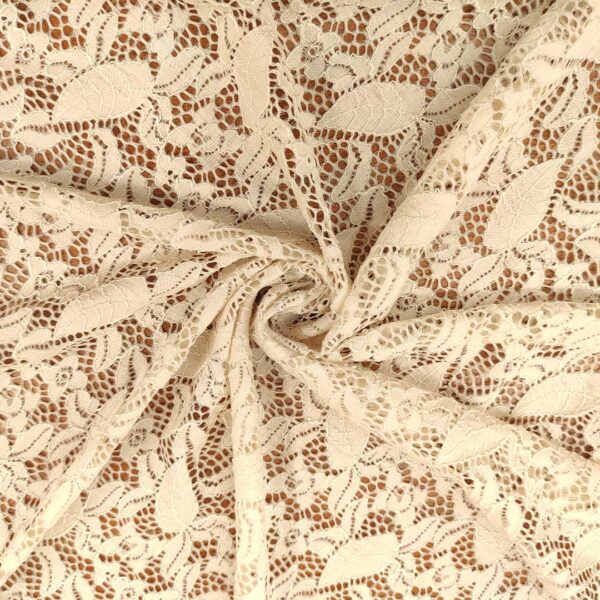 Tessuto pizzo elasticizzato motivo floreale avorio