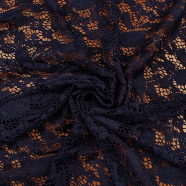 Tessuto pizzo elasticizzato motivo floreale blu