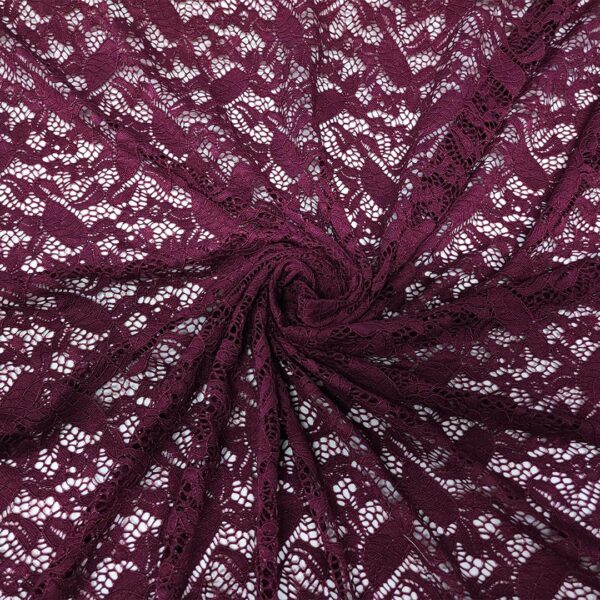 Tessuto pizzo elasticizzato motivo floreale bordeaux
