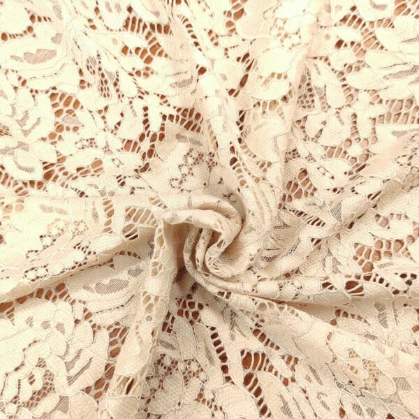 Tessuto pizzo elasticizzato motivo floreale champagne