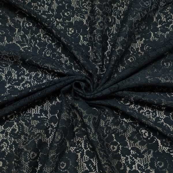 Tessuto pizzo elasticizzato motivo floreale nero
