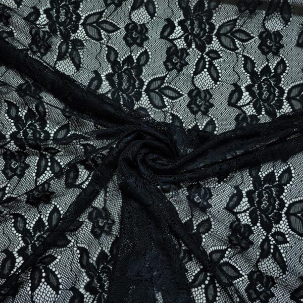 Tessuto pizzo elasticizzato motivo floreale nero