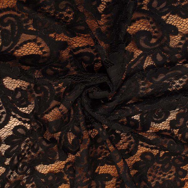 Tessuto pizzo elasticizzato motivo floreale nero