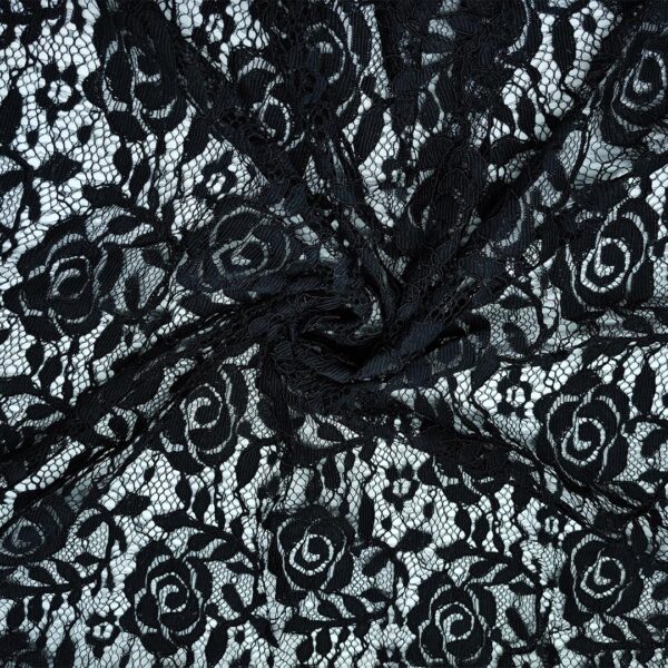 Tessuto pizzo elasticizzato motivo floreale nero