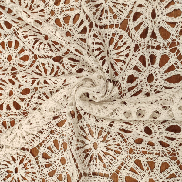 Tessuto Pizzo macramè motivo astratto bianco