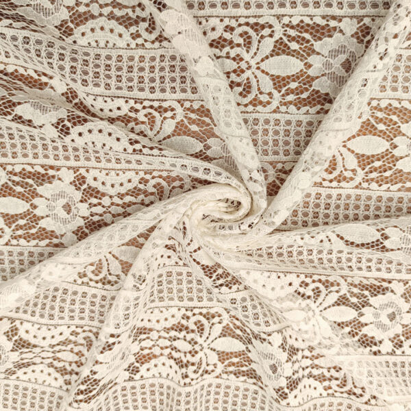 Tessuto pizzo motivo floreale bianco sporco