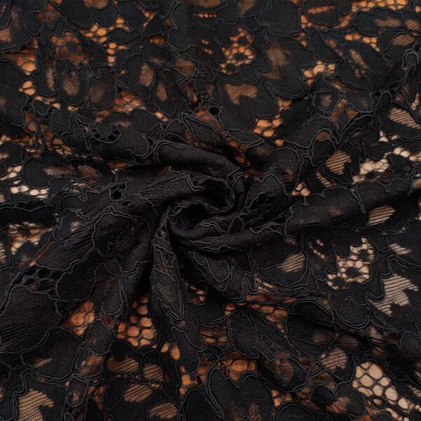 Tessuto pizzo motivo floreale nero