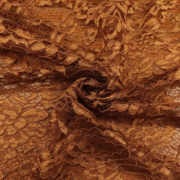 Tessuto pizzo rebrodè doppio smerlo motivo floreale bronzo