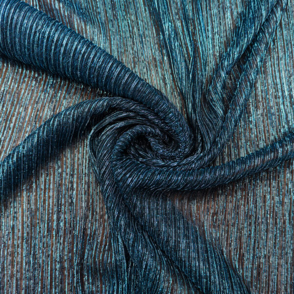 Tessuto Tulle Plissè lurex elasticizzato nero - ottanio