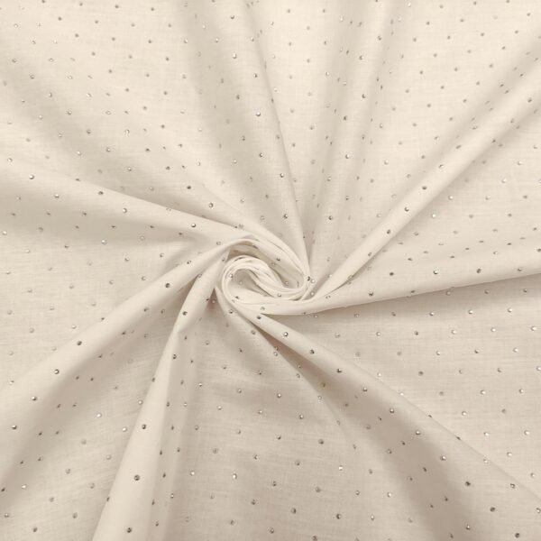 Tessuto Popeline di cotone con punti luce bianco - argento
