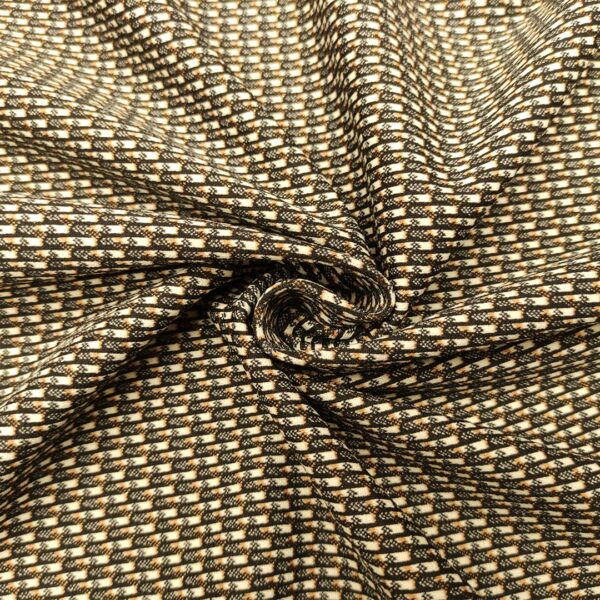 Tessuto Punto Milano a fantasia motivo geometrico lurex panna - nero - marroncino