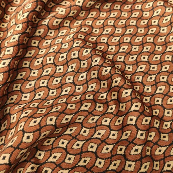Tessuto Punto Milano a fantasia motivo geometrico marroncino - beige - nero