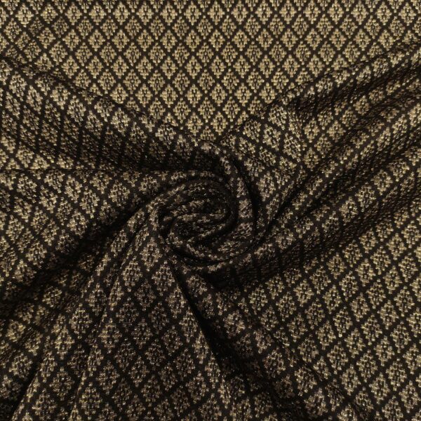 Tessuto Punto Milano a fantasia motivo geometrico nero - argento - oro