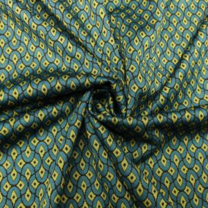 Tessuto Punto Milano a fantasia motivo geometrico ottanio - verde acido - nero
