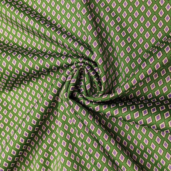 Tessuto Punto Milano a fantasia motivo geometrico verde - viola