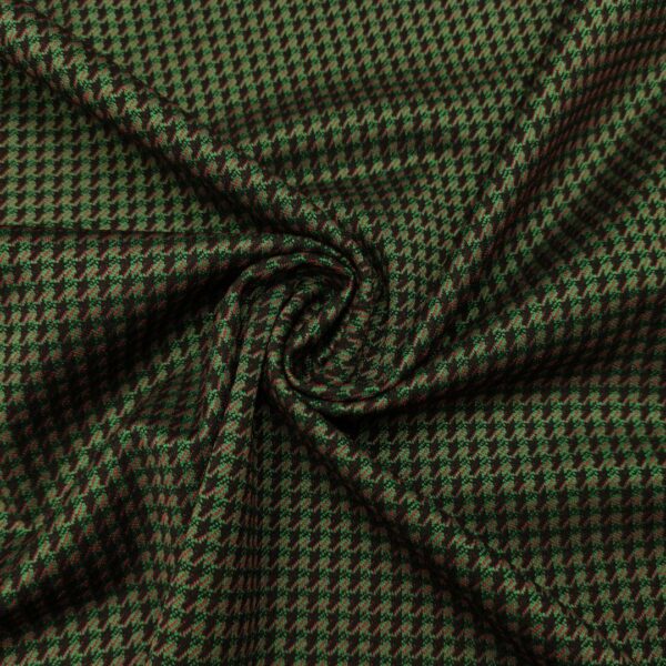 Tessuto Punto Milano a fantasia motivo pied de poule nero - fucsia - verde