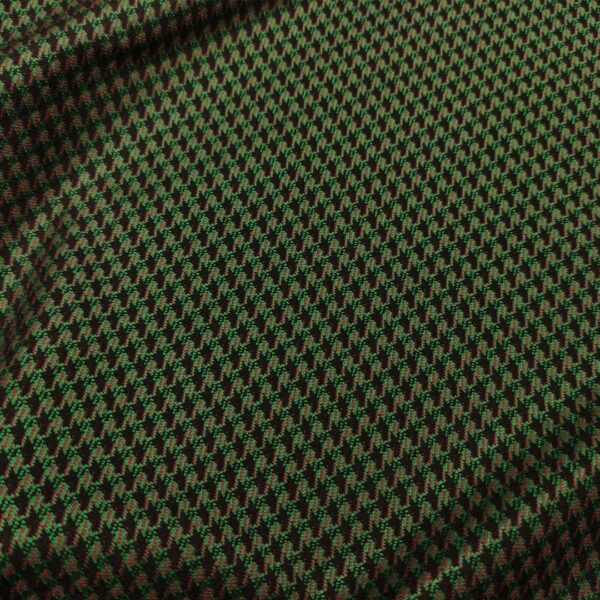 Tessuto Punto Milano a fantasia motivo pied de poule nero - fucsia - verde