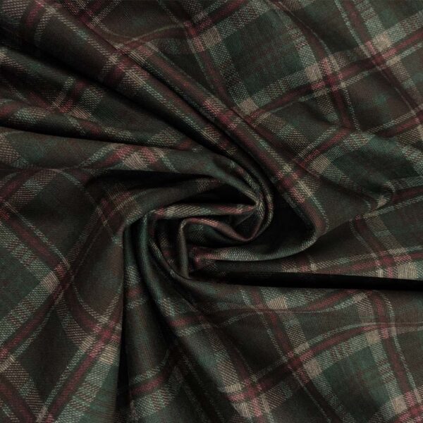 Tessuto Punto Milano a fantasia motivo quadri nero - verde - bordeaux