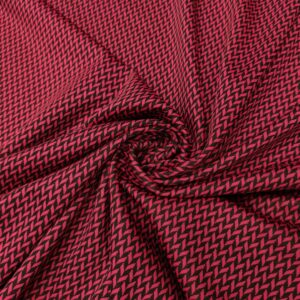Tessuto Punto Milano a fantasia motivo spigato nero - fucsia