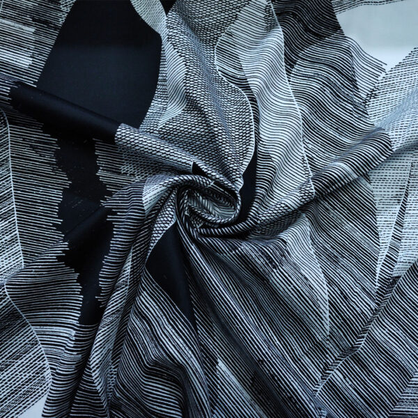 Tessuto Rasatello di Cotone a fantasia motivo astratto grigio - bianco - nero