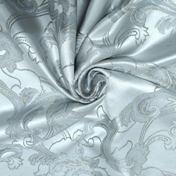 Tessuto Raso damascato lurex per arredo motivo floreale cashmere oro - grigio