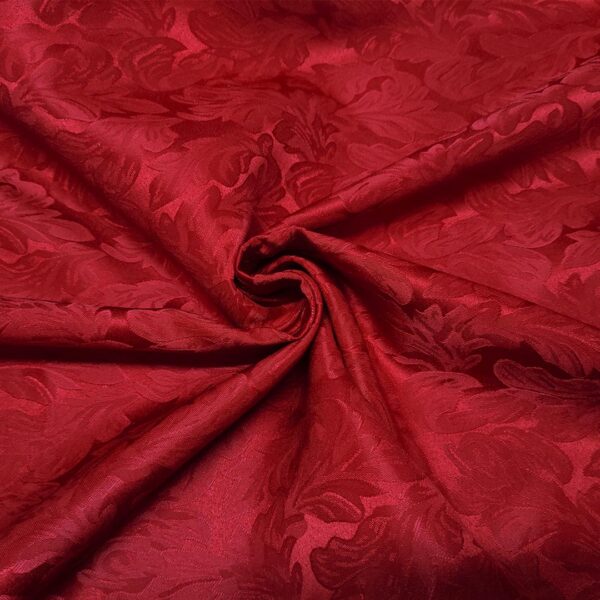 Tessuto Raso damascato per arredo tinta unita motivo floreale rosso