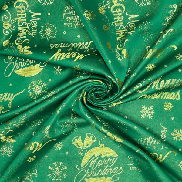 Tessuto per arredo Raso lurex natalizio con scritte natalizie verde - oro