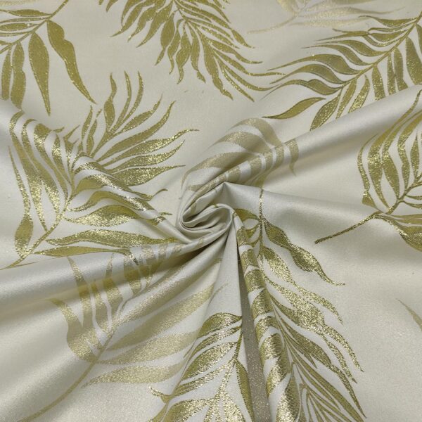 Tessuto Raso lurex per arredo motivo floreale beige - oro