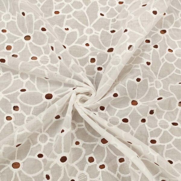 Tessuto Sangallo doppio smerlo motivo girasole bianco seta